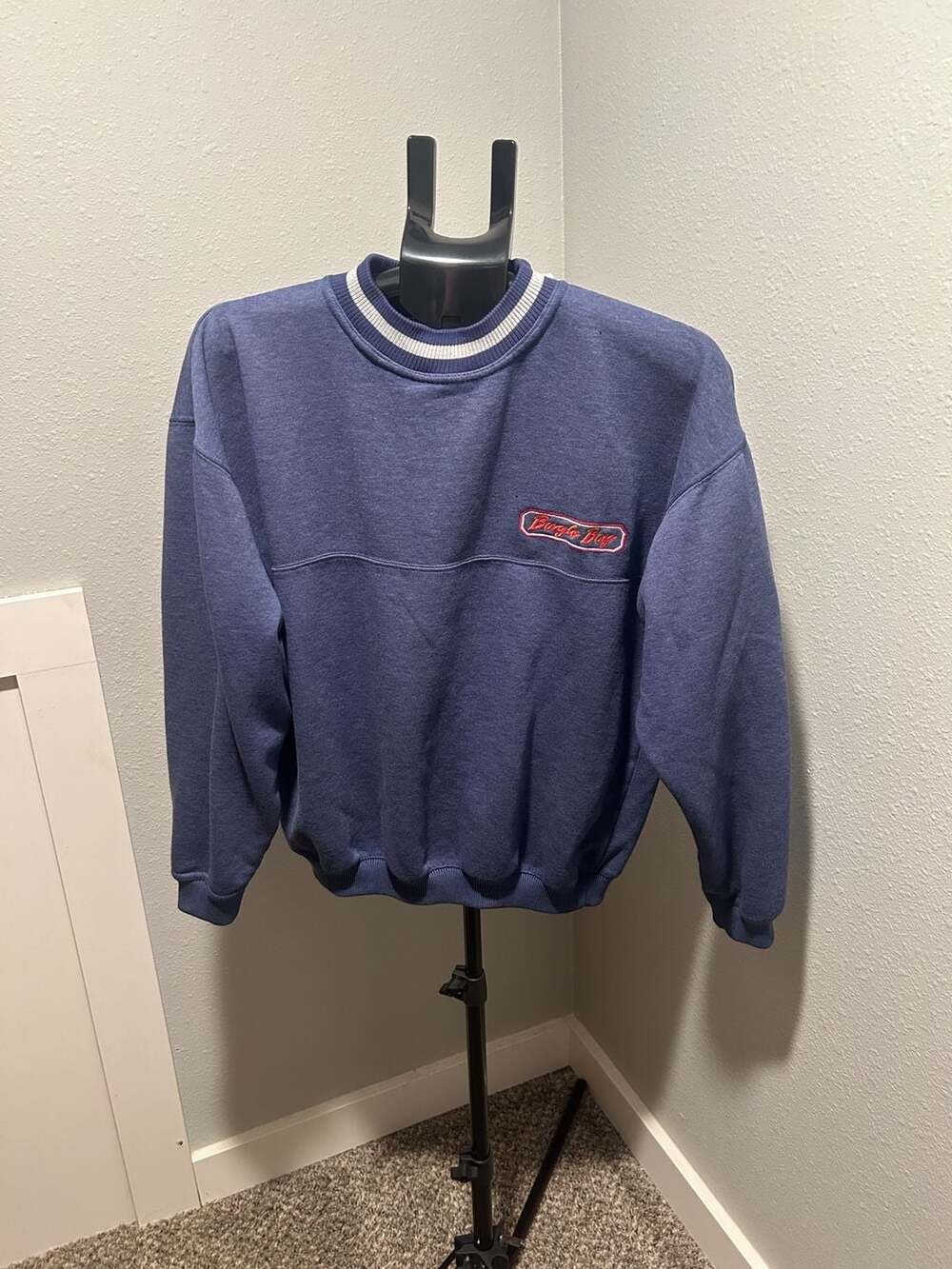 Bugle Boy Vintage 90s Crewneck Sweatshirt Size L Blue Embroidered Logo (529)